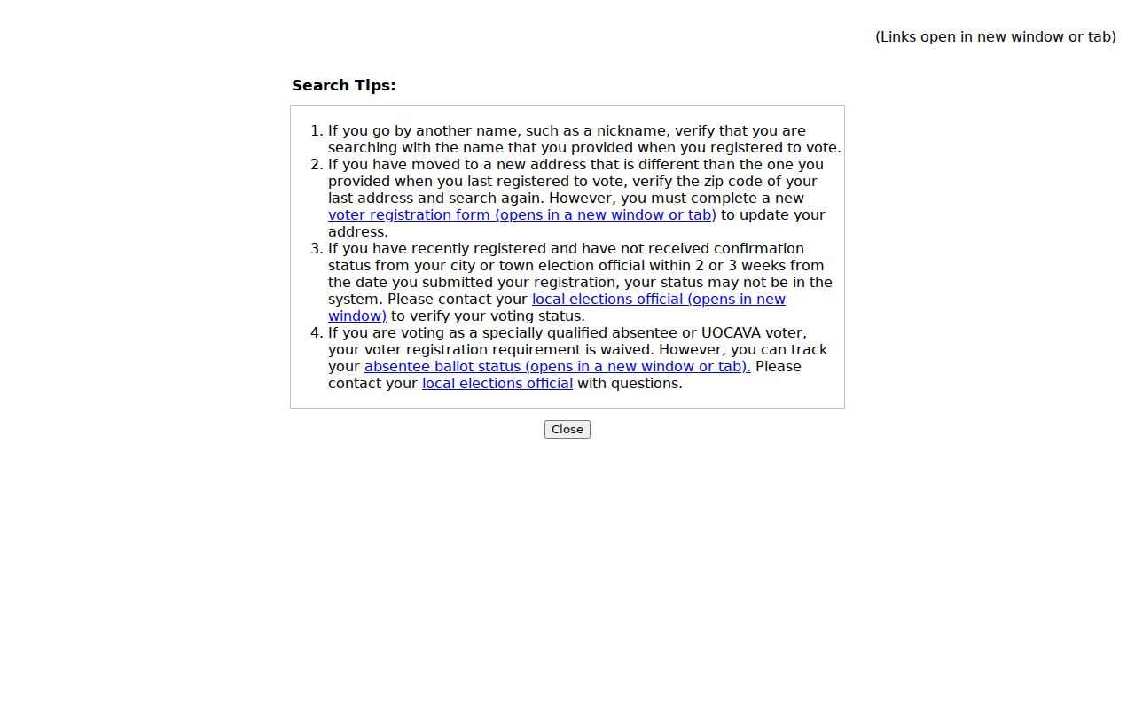 Attleboro ZIP code directory image of Massachusetts voter-status search tips