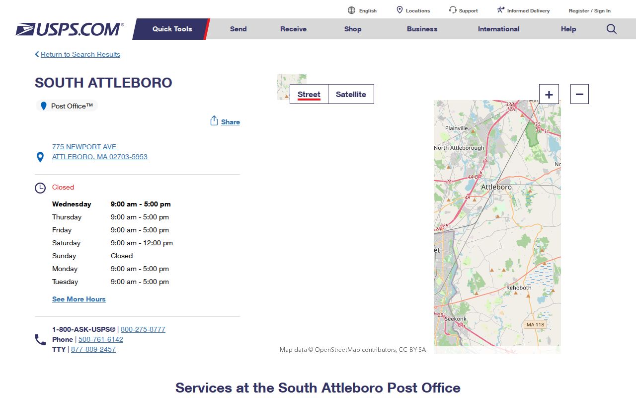 Attleboro ZIP code directory image of the South Attleboro postal station
