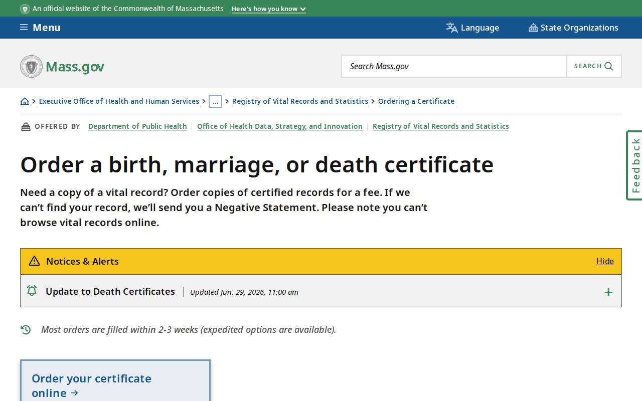 Attleboro resident lookup RVRS vital records order source