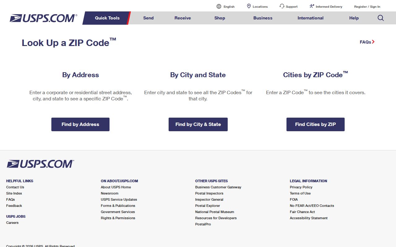 Attleboro ZIP code directory image of the USPS ZIP Code Lookup form
